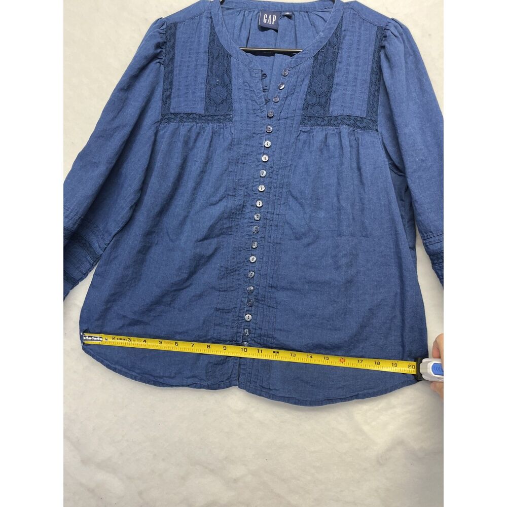 NWOT Gap Lace-Trim Pintuck Top navy lace flowy blouse 100% cotton medium doen - Picture 5 of 7